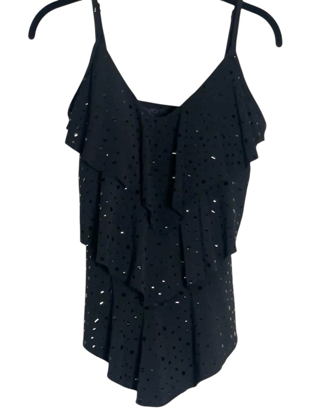 Magic Suit Black Tiered Tankini Top Shiny Dots Ruffle Swim Top Size 10